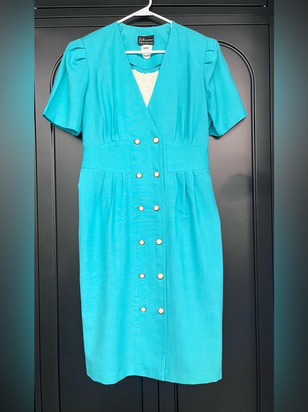 Breli Originals Vintage Turquoise Double-Breasted Midi Dress